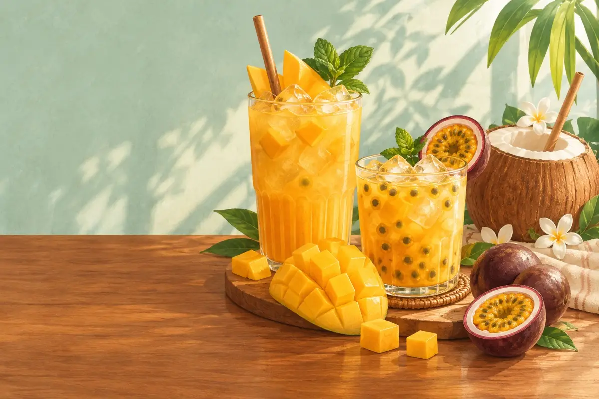 Mango, passionfruit and coconut over plenty of ice.